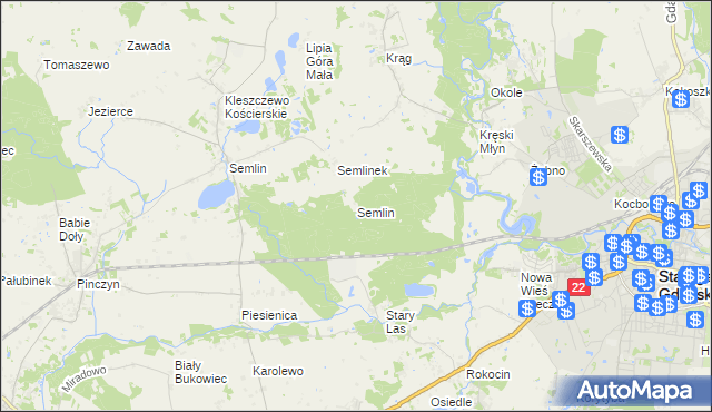 mapa Semlin gmina Starogard Gdański, Semlin gmina Starogard Gdański na mapie Targeo
