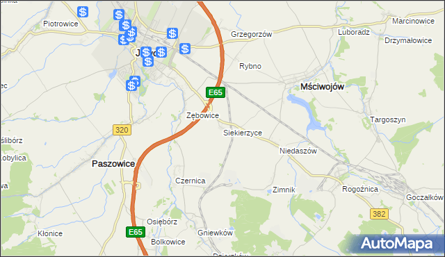 mapa Siekierzyce, Siekierzyce na mapie Targeo