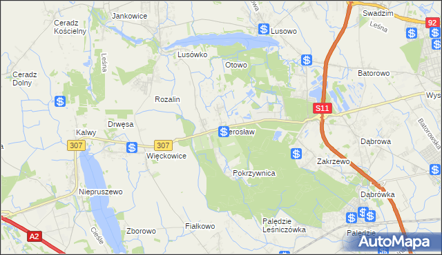 mapa Sierosław gmina Tarnowo Podgórne, Sierosław gmina Tarnowo Podgórne na mapie Targeo