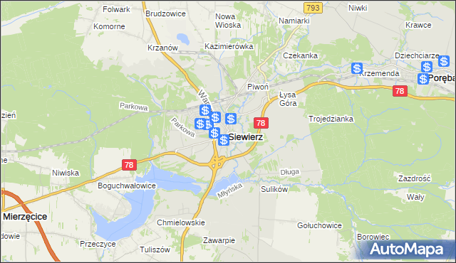 mapa Siewierz, Siewierz na mapie Targeo