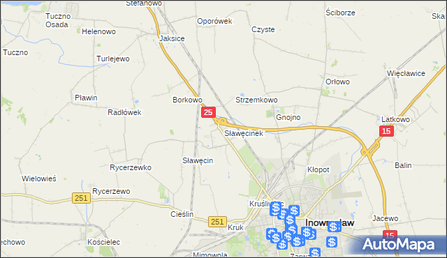 mapa Sławęcinek gmina Inowrocław, Sławęcinek gmina Inowrocław na mapie Targeo