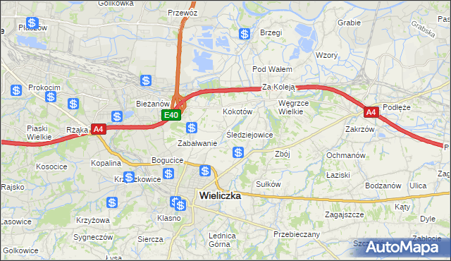 mapa Śledziejowice, Śledziejowice na mapie Targeo