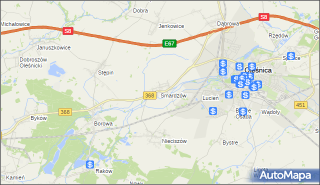 mapa Smardzów gmina Oleśnica, Smardzów gmina Oleśnica na mapie Targeo