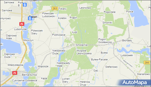 mapa Smolarnia gmina Ślesin, Smolarnia gmina Ślesin na mapie Targeo