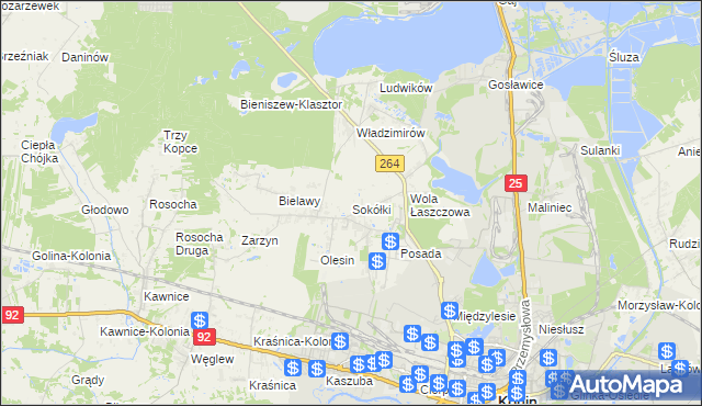 mapa Sokółki gmina Kazimierz Biskupi, Sokółki gmina Kazimierz Biskupi na mapie Targeo