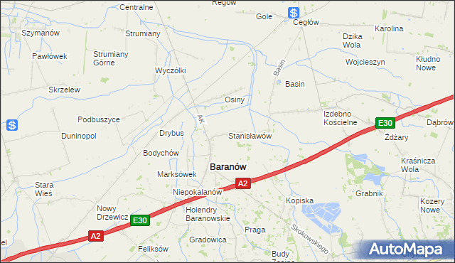 mapa Stanisławów gmina Baranów, Stanisławów gmina Baranów na mapie Targeo