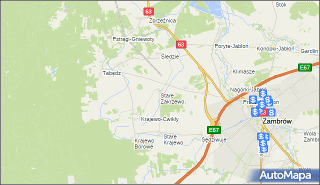 mapa Stare Zakrzewo, Stare Zakrzewo na mapie Targeo