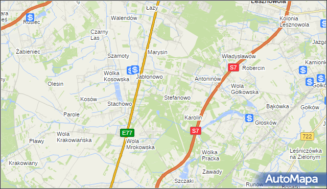 mapa Stefanowo gmina Lesznowola, Stefanowo gmina Lesznowola na mapie Targeo