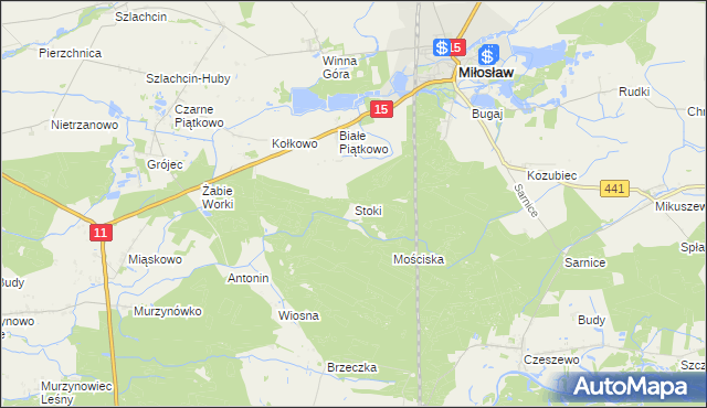 mapa Stoki gmina Miłosław, Stoki gmina Miłosław na mapie Targeo