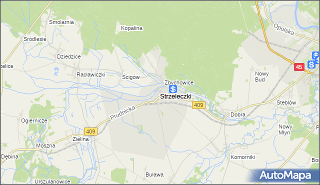 mapa Strzeleczki, Strzeleczki na mapie Targeo