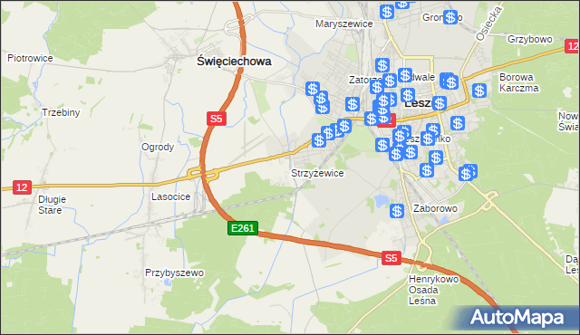 mapa Strzyżewice gmina Święciechowa, Strzyżewice gmina Święciechowa na mapie Targeo