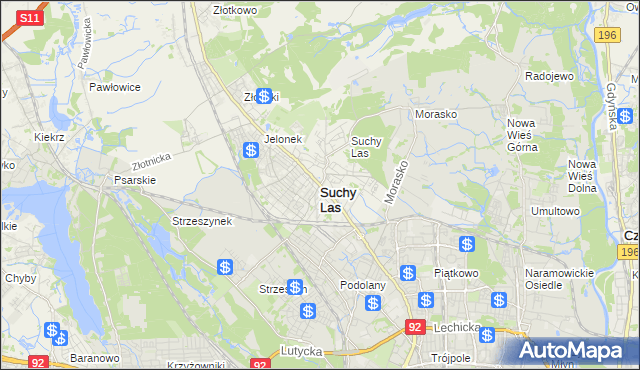 mapa Suchy Las powiat poznański, Suchy Las powiat poznański na mapie Targeo