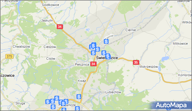 mapa Świebodzice, Świebodzice na mapie Targeo