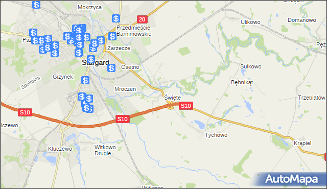 mapa Święte gmina Stargard, Święte gmina Stargard na mapie Targeo