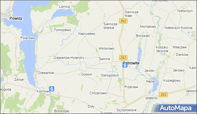 mapa Świnna gmina Ostrowite, Świnna gmina Ostrowite na mapie Targeo