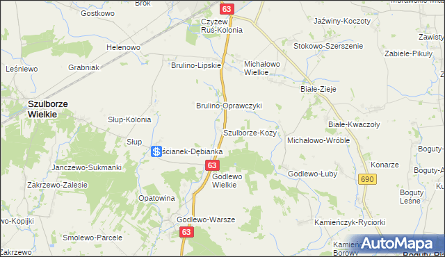 mapa Szulborze-Kozy, Szulborze-Kozy na mapie Targeo