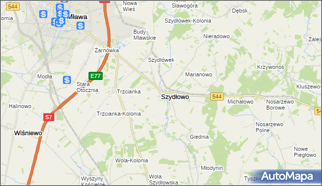 mapa Szydłowo powiat mławski, Szydłowo powiat mławski na mapie Targeo
