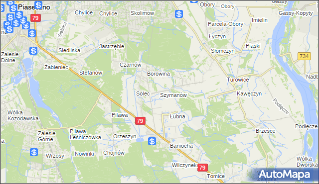 mapa Szymanów gmina Góra Kalwaria, Szymanów gmina Góra Kalwaria na mapie Targeo