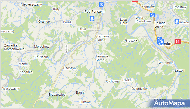 mapa Tarnawa Górna gmina Zagórz, Tarnawa Górna gmina Zagórz na mapie Targeo