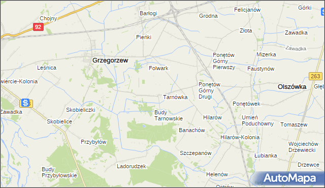 mapa Tarnówka gmina Grzegorzew, Tarnówka gmina Grzegorzew na mapie Targeo