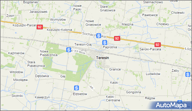 mapa Teresin powiat sochaczewski, Teresin powiat sochaczewski na mapie Targeo