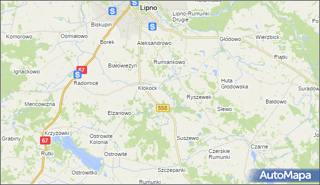 mapa Tomaszewo gmina Lipno, Tomaszewo gmina Lipno na mapie Targeo