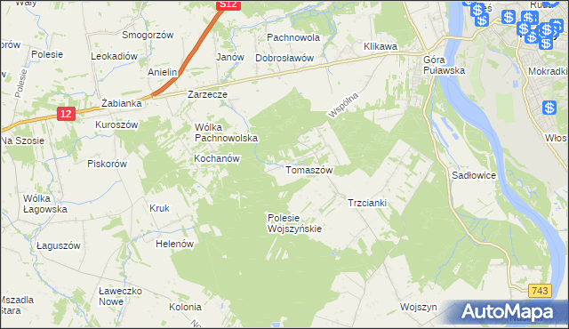 mapa Tomaszów gmina Puławy, Tomaszów gmina Puławy na mapie Targeo