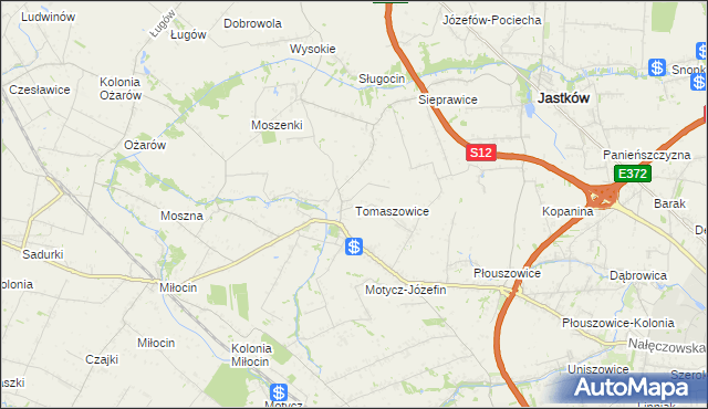 mapa Tomaszowice gmina Jastków, Tomaszowice gmina Jastków na mapie Targeo