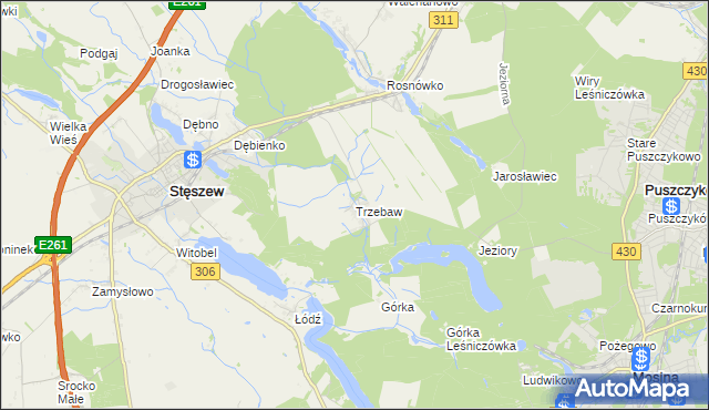 mapa Trzebaw gmina Stęszew, Trzebaw gmina Stęszew na mapie Targeo