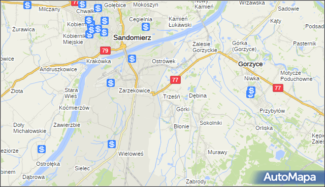mapa Trześń gmina Gorzyce, Trześń gmina Gorzyce na mapie Targeo