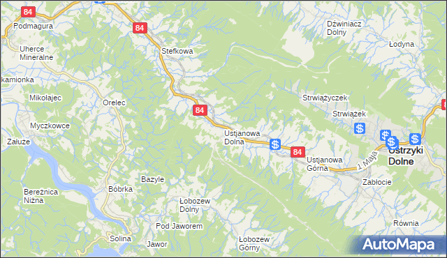 mapa Ustjanowa Dolna, Ustjanowa Dolna na mapie Targeo