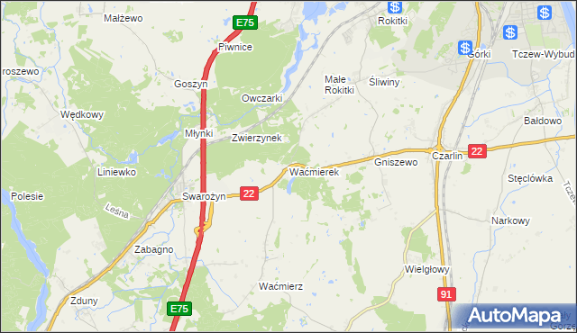 mapa Waćmierek, Waćmierek na mapie Targeo