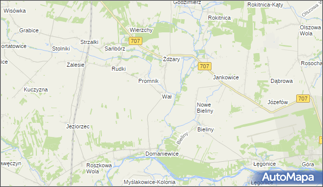 mapa Wał gmina Nowe Miasto nad Pilicą, Wał gmina Nowe Miasto nad Pilicą na mapie Targeo