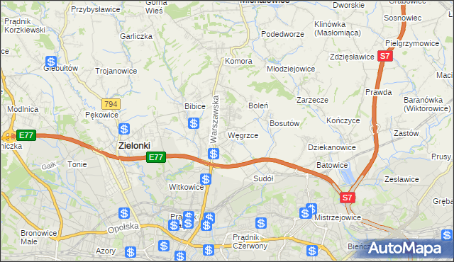 mapa Węgrzce gmina Zielonki, Węgrzce gmina Zielonki na mapie Targeo