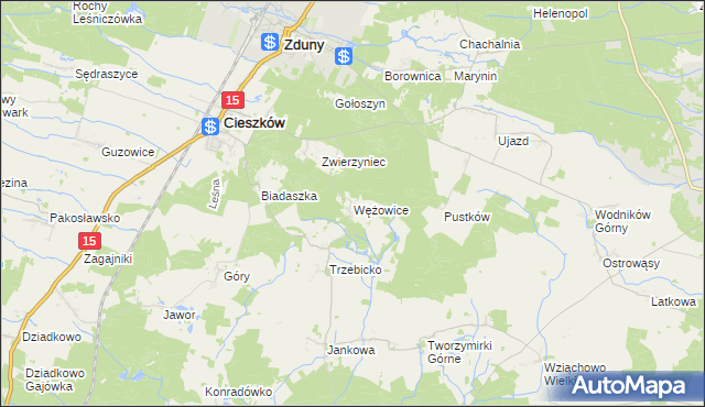 mapa Wężowice gmina Cieszków, Wężowice gmina Cieszków na mapie Targeo