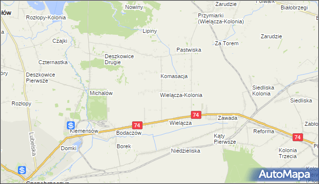mapa Wielącza-Kolonia, Wielącza-Kolonia na mapie Targeo