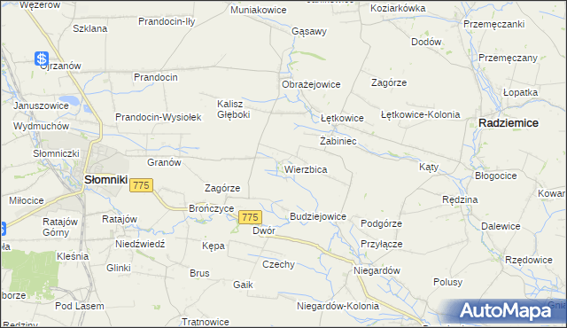 mapa Wierzbica gmina Radziemice, Wierzbica gmina Radziemice na mapie Targeo