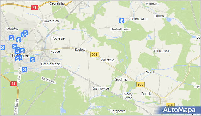 mapa Wierzbie gmina Koszęcin, Wierzbie gmina Koszęcin na mapie Targeo