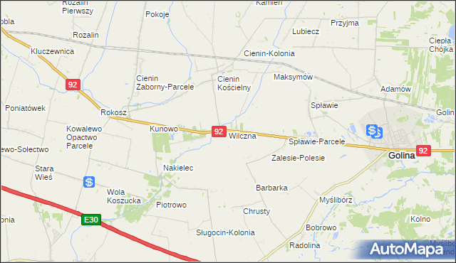 mapa Wilczna gmina Słupca, Wilczna gmina Słupca na mapie Targeo