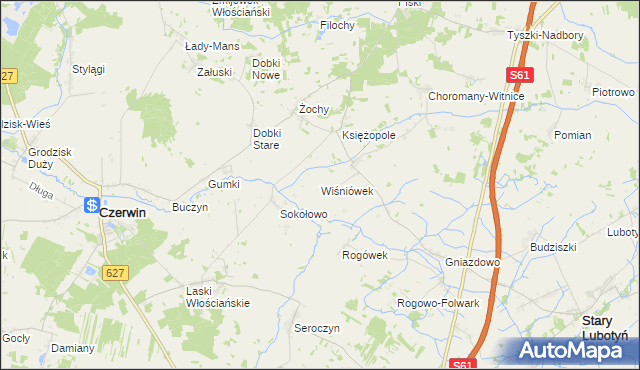 mapa Wiśniówek gmina Czerwin, Wiśniówek gmina Czerwin na mapie Targeo