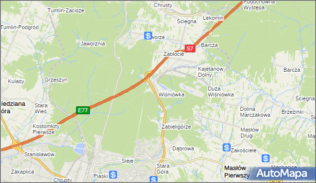 mapa Wiśniówka gmina Masłów, Wiśniówka gmina Masłów na mapie Targeo