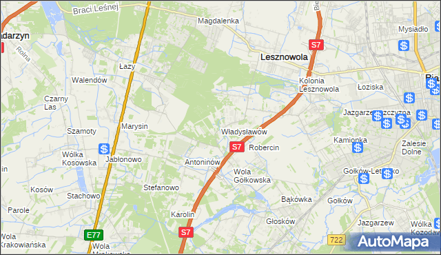 mapa Władysławów gmina Lesznowola, Władysławów gmina Lesznowola na mapie Targeo