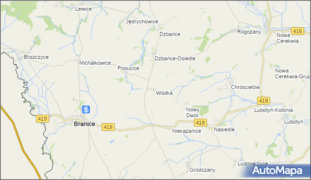 mapa Wódka gmina Branice, Wódka gmina Branice na mapie Targeo