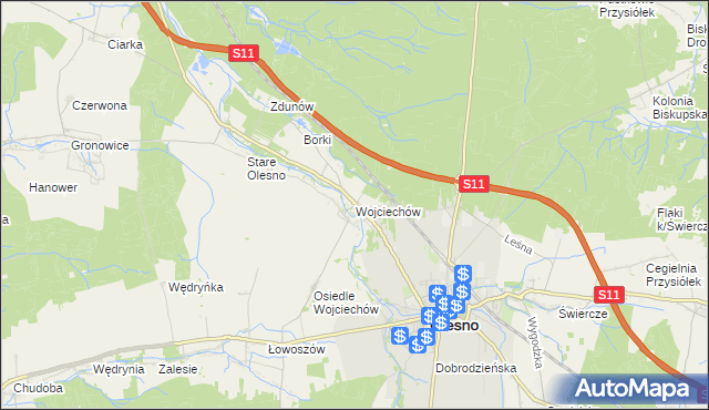 mapa Wojciechów gmina Olesno, Wojciechów gmina Olesno na mapie Targeo