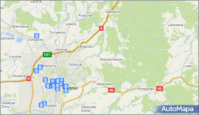 mapa Wojciechowice gmina Kłodzko, Wojciechowice gmina Kłodzko na mapie Targeo
