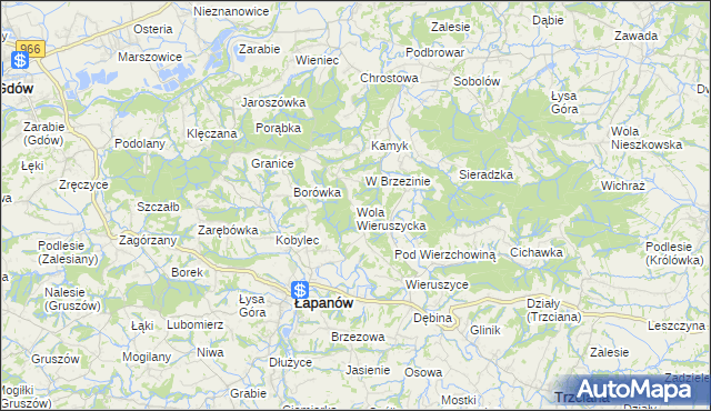 mapa Wola Wieruszycka, Wola Wieruszycka na mapie Targeo