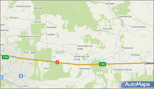 mapa Woskrzenice Małe, Woskrzenice Małe na mapie Targeo