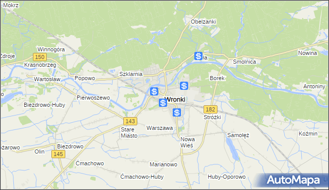 mapa Wronki powiat szamotulski, Wronki powiat szamotulski na mapie Targeo