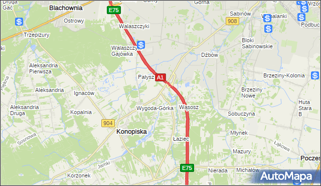 mapa Wygoda gmina Konopiska, Wygoda gmina Konopiska na mapie Targeo