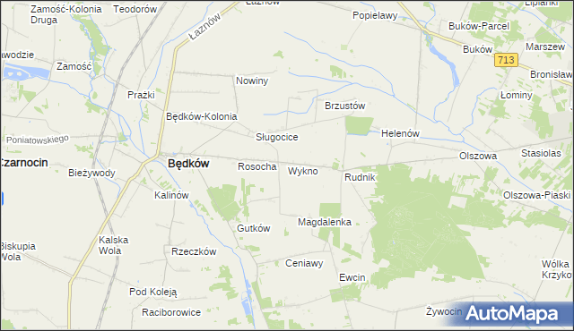 mapa Wykno gmina Będków, Wykno gmina Będków na mapie Targeo